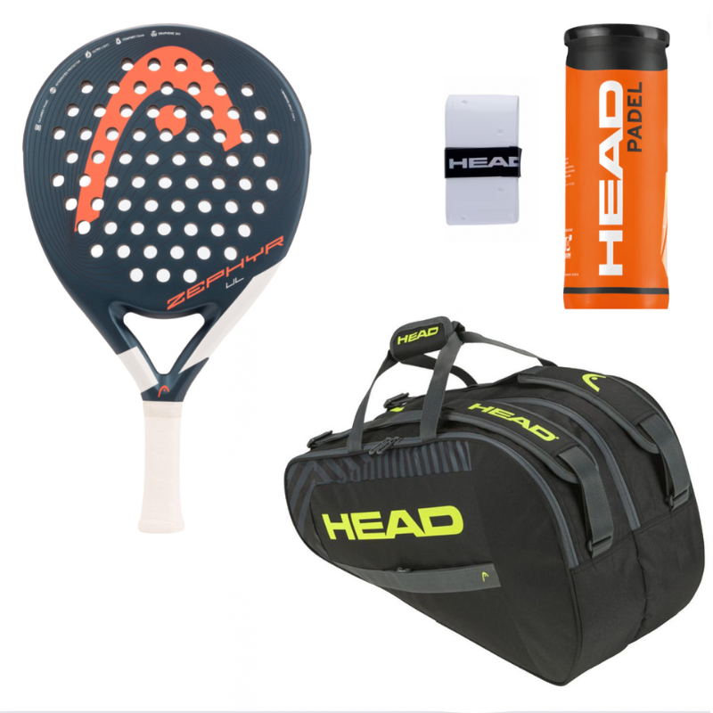 Pack Homme d'une Raquette Head Zephyr UL & un Sac Head Base Padel Combi Noir/Jaune