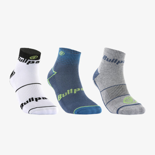 Chaussettes courtes Bullpadel x3 BP-2205 blanc-bleu-gris