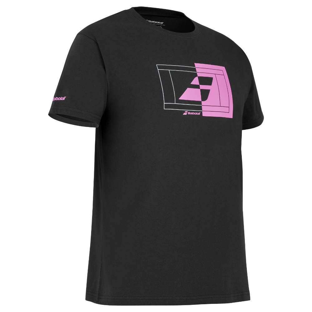 T-shirt Babolat Exercise Message Tee Noir/Rose - Esprit Padel Shop