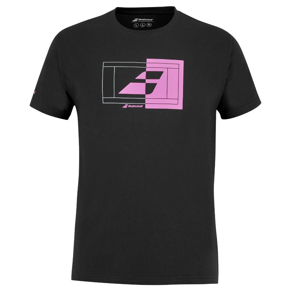 T-shirt Babolat Exercise Message Tee Noir/Rose - Esprit Padel Shop