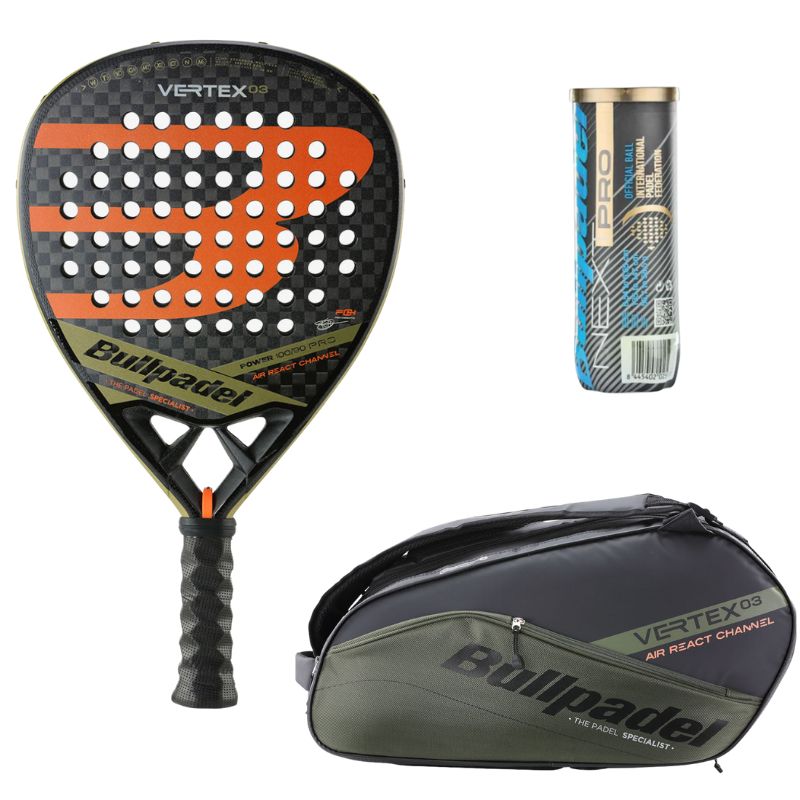 Pack Homme d'une raquette Bullpadel Vertex 03 2023 & d'un sac Bullpadel Vertex Kaki