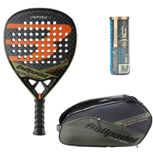 Pack Homme d'une raquette Bullpadel Vertex 03 2023 & d'un sac Bullpadel Vertex Kaki